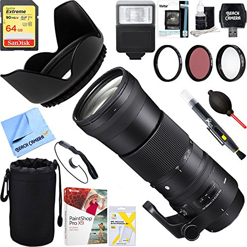 Sigma 745-306 150-600mm F5-6.3 DG OS HSM Zoom Lens Contemporary For Nikon DSLR Cameras + 64GB Ultimate Filter & Flash Photography Bundle