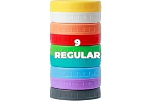 Bedgeta 9 Regular Mouth Mason Jar Lids with Silicone Ring,Thickened Leak-proof Lids Fit Ball,Kerr and More, 9 Color Plastic Lids, 70mm Plastic Mason Jar Lids