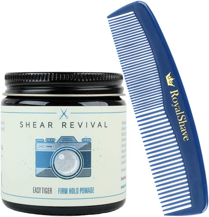 Shear Revival Easy Tiger Pomade, Firm Hold + RoyalShave Unbreakable Comb Set!