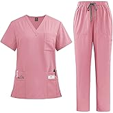 Women Scrubs Set V-Neck Stretch Tops with Pockets & Cargo Pants Jogger Nurse Work Uniform Quick Drying