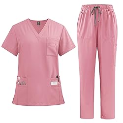 Women Scrubs Set V-Neck Stretch Tops with Pockets