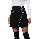 winkbay Women's Wrap Mini Skirt Elegant Button Front High Waisted Bodycon Work Office Skirts