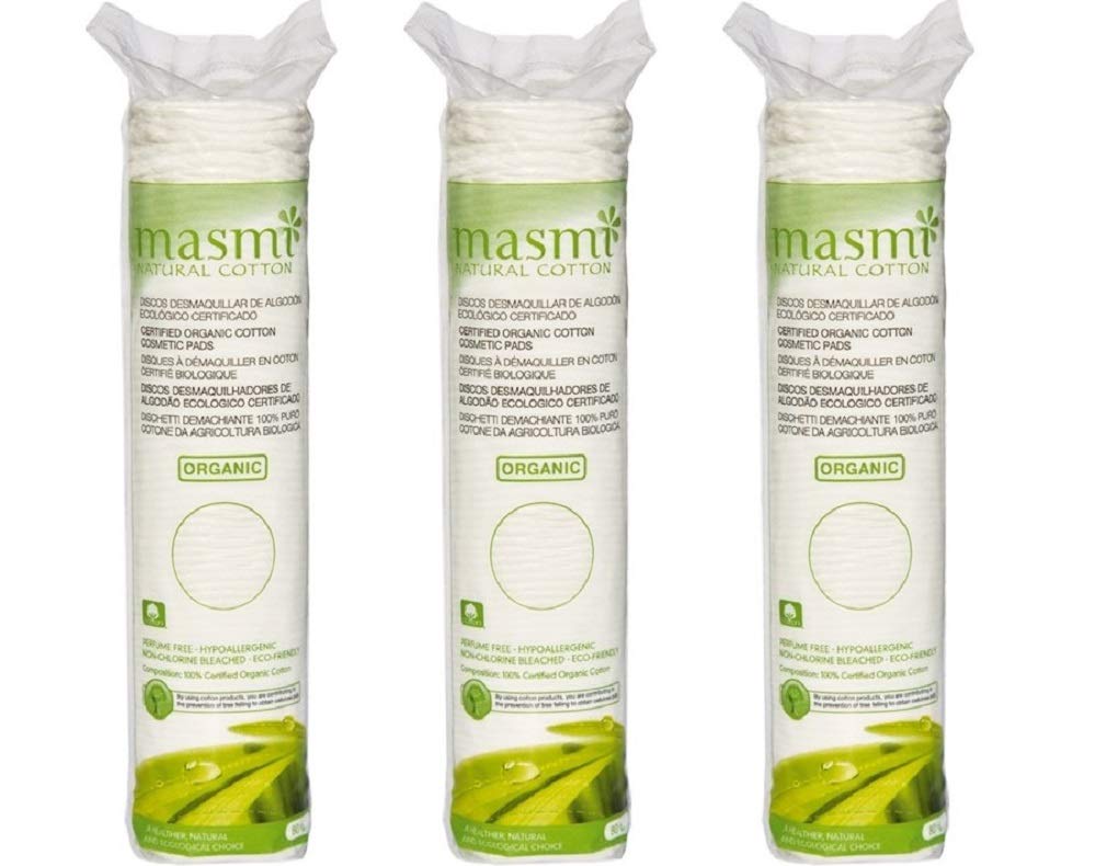 3x80 Masmi Certified Organic Cosmetic Cotton Round Pads Hypoallergenic Chlorine Bleach Perfume Free
