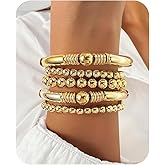 ZOVOLI Gold Silver Bracelets for Women Beaded Strand Bead Ball Bracelets stack Adjustable Bracelets Set
