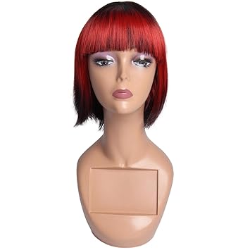 Buy 1b Red Hair Way Short Bob Wigs For Black Women With Flat