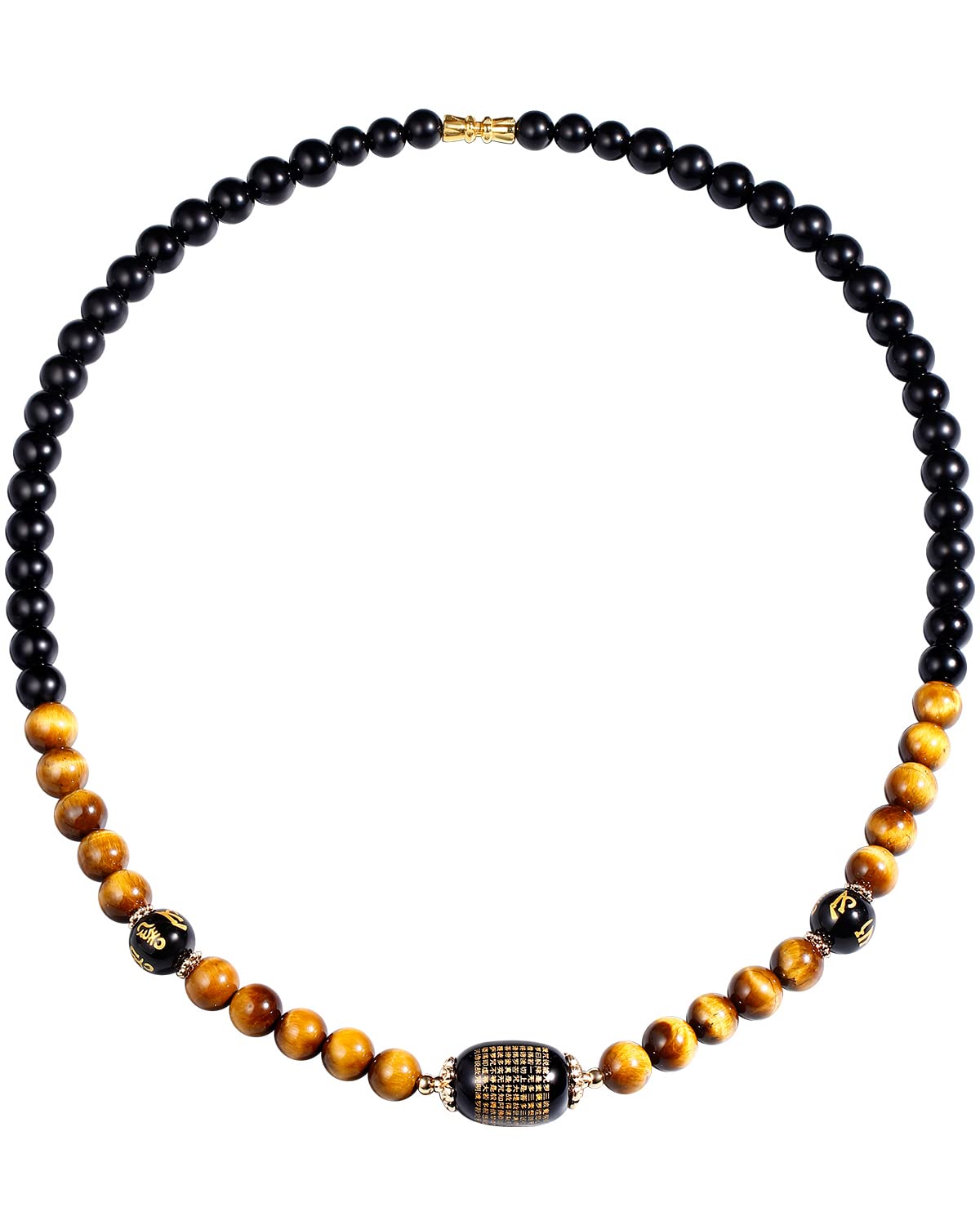 Jewboo Feng Shui Black Obsidian with Tiger Eye Necklaces for Women Men’s Necklace Healing Crystals Amulet Bring Good Luck and Wealth