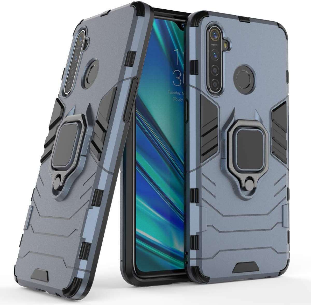 FanTings Case for Oppo Realme 5 Pro, Rugged and Shockproof,with Mobile Phone Holder, Cover for Oppo Realme 5 Pro-Dark Blue