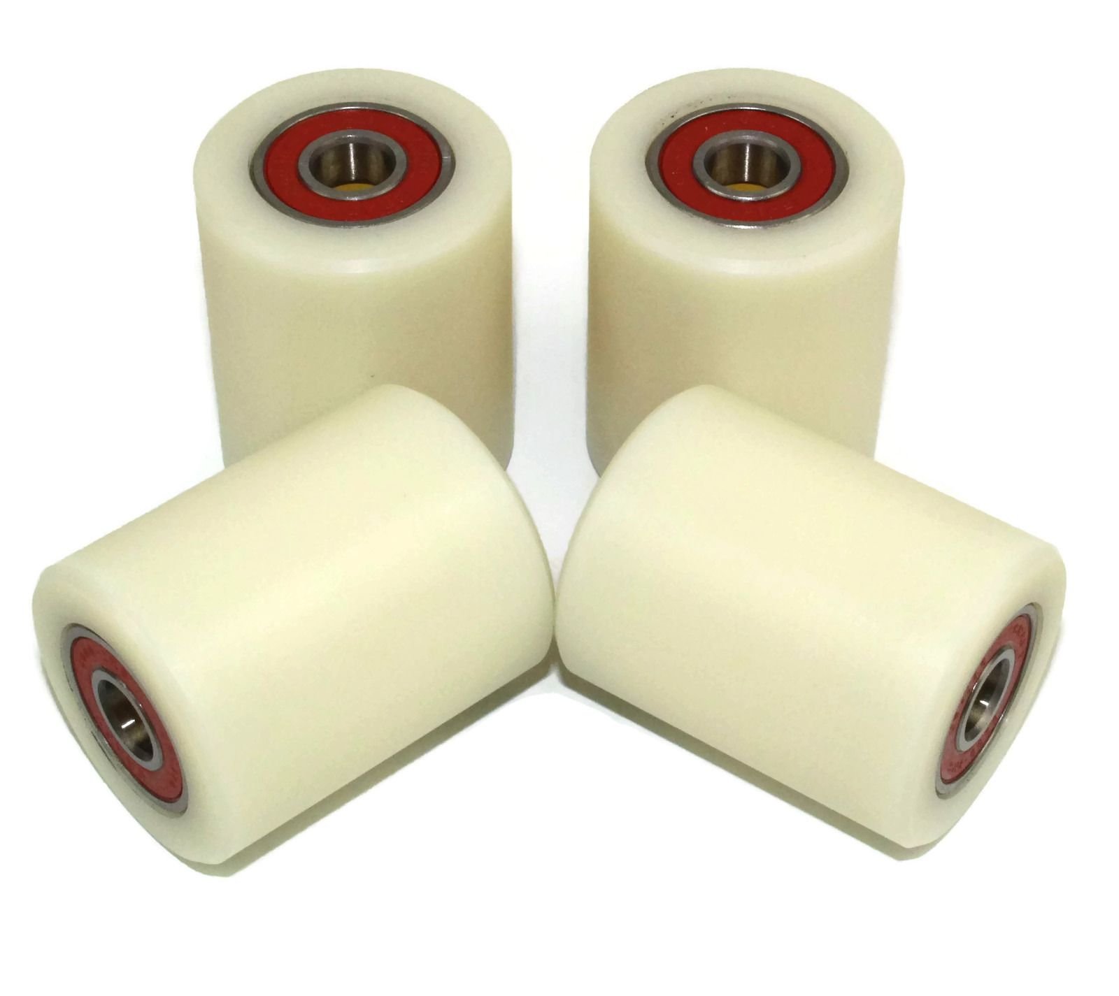 4 pieces nylon polyamide rollers, 40 mm diameter, 50 mm wide, 10 mm bearing, precisely machined (40-50-10)