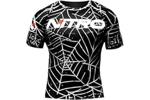 Nitro Fight Wear - BJJ Rash Guard (Spider Webs) - Adult Brazilian Jiu Jitsu Short Sleeve Compression Shirt - MMA Rashguard
