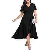 SCOMCHIC Plus Size Formal Dresses for Women Wedding Guest V Neck Wrap Ruffle Split Cocktail Party Evening Gowns Dress