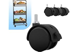 MEIJIAYOU Replacement Wheels for Rolling Cart,Mute Rubber Rotating Rolling Wheels for Cart with Brake for Office Chair Game Chair,Rolling Cart Attachments 4PCS(Stem Diameter 1/4”), black