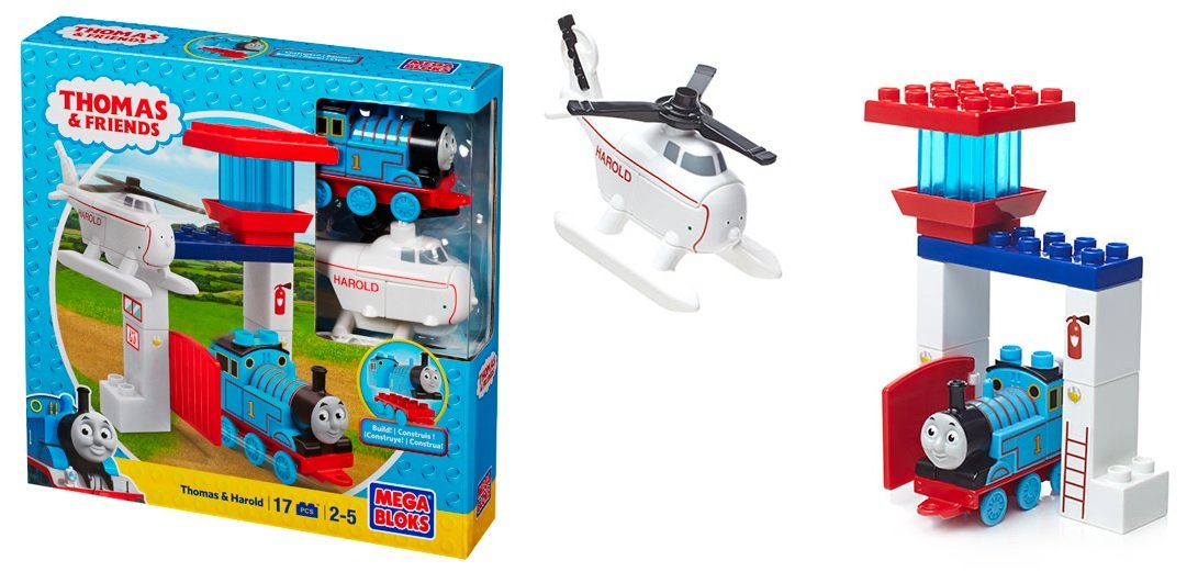 Mega Bloks Toy - Thomas and Friends Playset - Train Engine and Harold the Helicoptor - Sodor