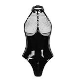 winying Womens One Piece Shiny Metallic Leotard PVC
