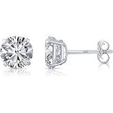 14k White Gold Solitaire Round Cubic Zirconia Stud Earrings with Pushbacks