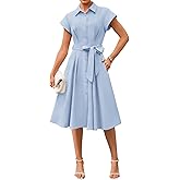 GRACE KARIN Womens Short Sleeve Shirt Dresses 2026 Summer Midi Button Down Dress Work Business Casual Dress with Pockets