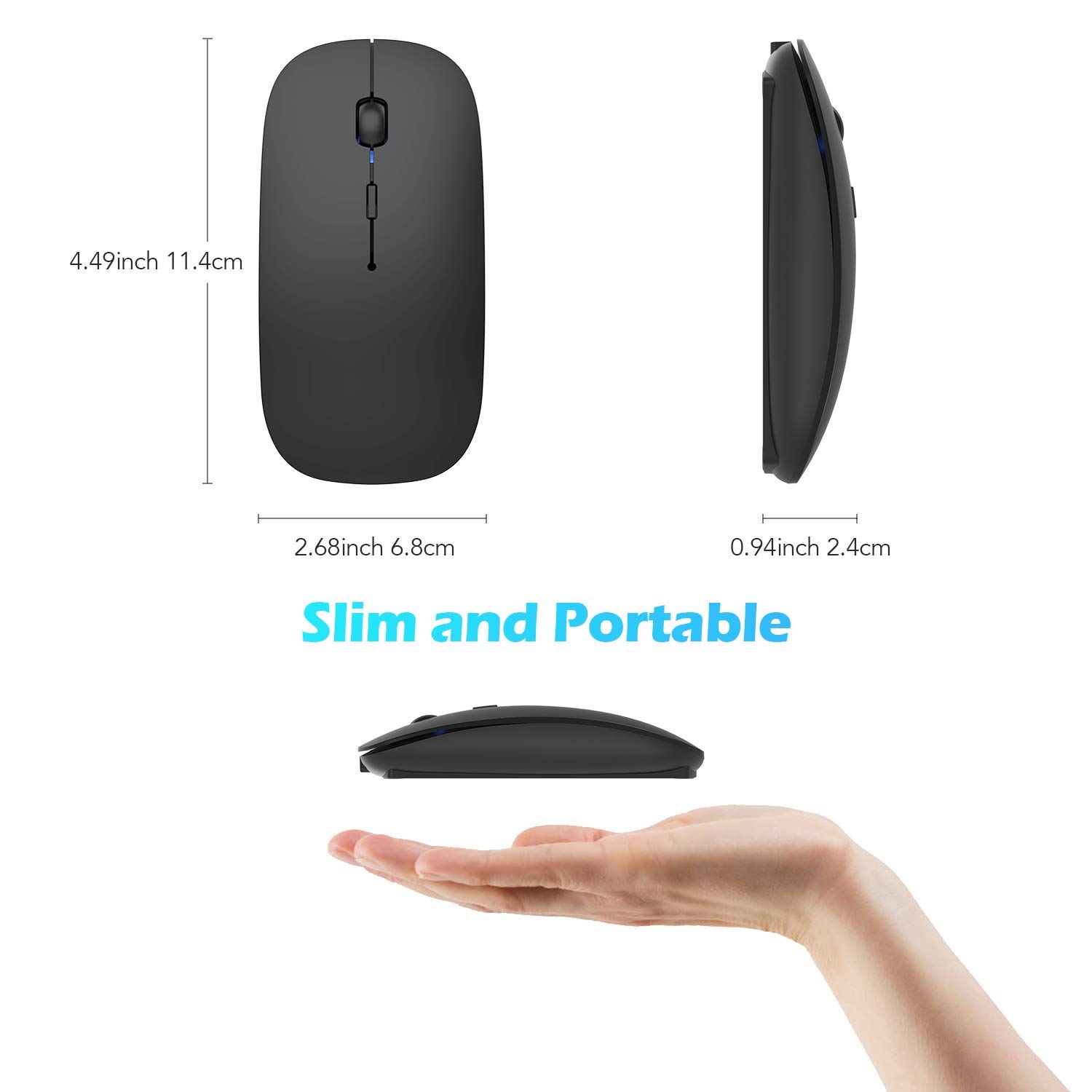Hommie Wireless Bluetooth Mouse, Dual Mode Bluetooth 4.0 Mouse 2.4G Wireless Rechargeable Computer Mice, 5 Adjustable DPI, Less Noise for PC, Laptop, Mac, Android, Windows