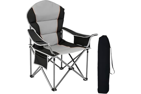 NEWBULIG Oversized Folding Camp Chair for Adults, 500 LBS Heavy Duty Support, Portable Outdoor Collapsible Chairs, with Cup Holders, Side Cooler & Pockets, for Lawn, Beach, Fishing, Hiking, Black