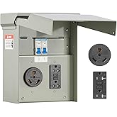 VEVOR Temporary Power Outlet Panel, RV Electrical Breaker Box with Prewired 30 Amp & 20 Amp GFCI Receptacle Circuit, Weatherproof RV Electrical Panel for RV Hookup Camper Travel Trailer Motorhome