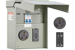 VEVOR Temporary Power Outlet Panel, RV Electrical Breaker Box with Prewired 30 Amp & 20 Amp GFCI Receptacle Circuit, Weatherproof RV Electrical Panel for RV Hookup Camper Travel Trailer Motorhome