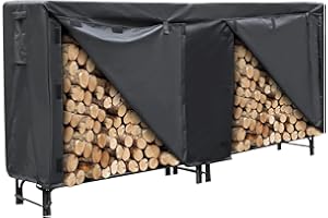 LooDro 8 FT Firewood Rack Cover, Outdoor Log Rack Cover, 600D Oxford Fabric Heavy Duty Waterproof Protection, Log Holder, Fire Wood Storage (96" x 24" x 42")