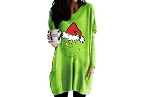 SEGAVEN 𝑮𝒓𝒊𝒏𝒄𝒉𝒔 Womens Fall Fashion 2023 Christmas Print Long Sleeve T Shirt Round Neck Casual Loose Sweatshirt