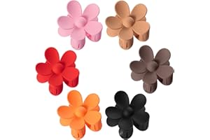 MAJOMI Flower Hair Clips 6PCS Flower Claw Clips Cute Hair Claw Clip Daisy Clips Matte Large Claw Clips Strong Hold Jaw Clamps Thick Hair Accessories Thin Hair Claw 6 Color for Women Girl Gift