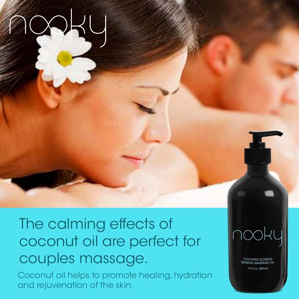 Nooky Coconut Massage Oil With Fractionated Coconut Oil And Essential Oils For Massaging 16 Ounce