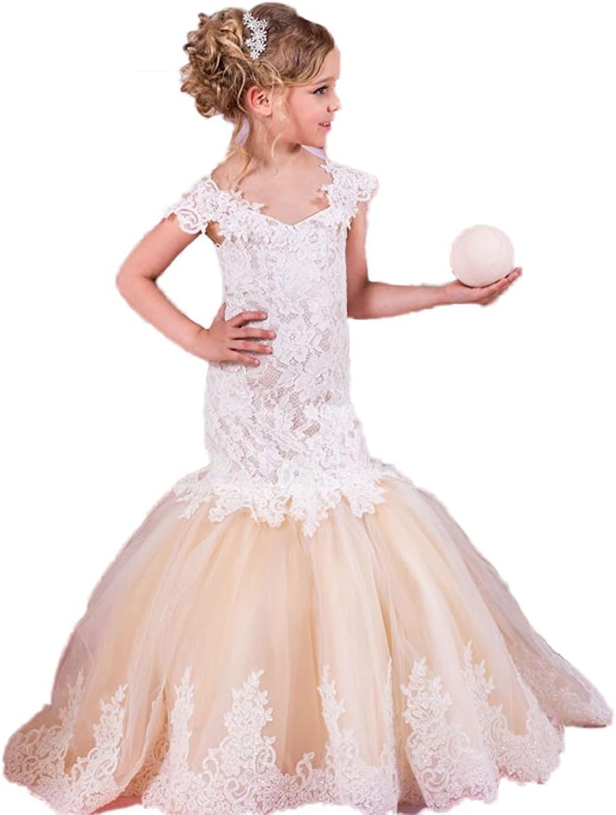Beautyfudre Baby Girls' Off-Shoulder Mermaid Ball Gown Princess Dresses Champagne