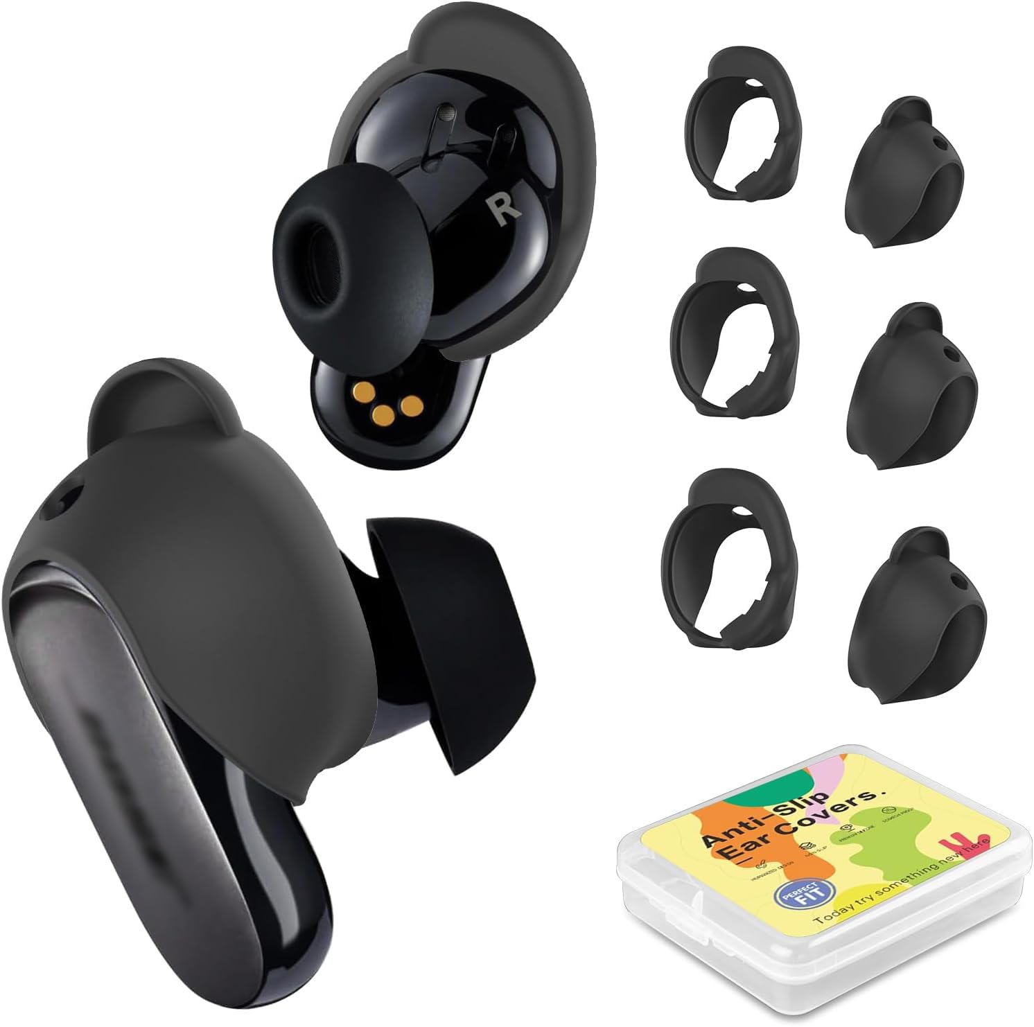 Photo 1 of [3 Pairs] Ear Tips Cover for Bose QuietComfort Earbuds II (2022) &Bose QuietComfort Ultra Earbuds (2023), Silicone Sport Ear Hook Cover, Anti-Slip Replacement Eartip Accessories (S,M,L) (Black)