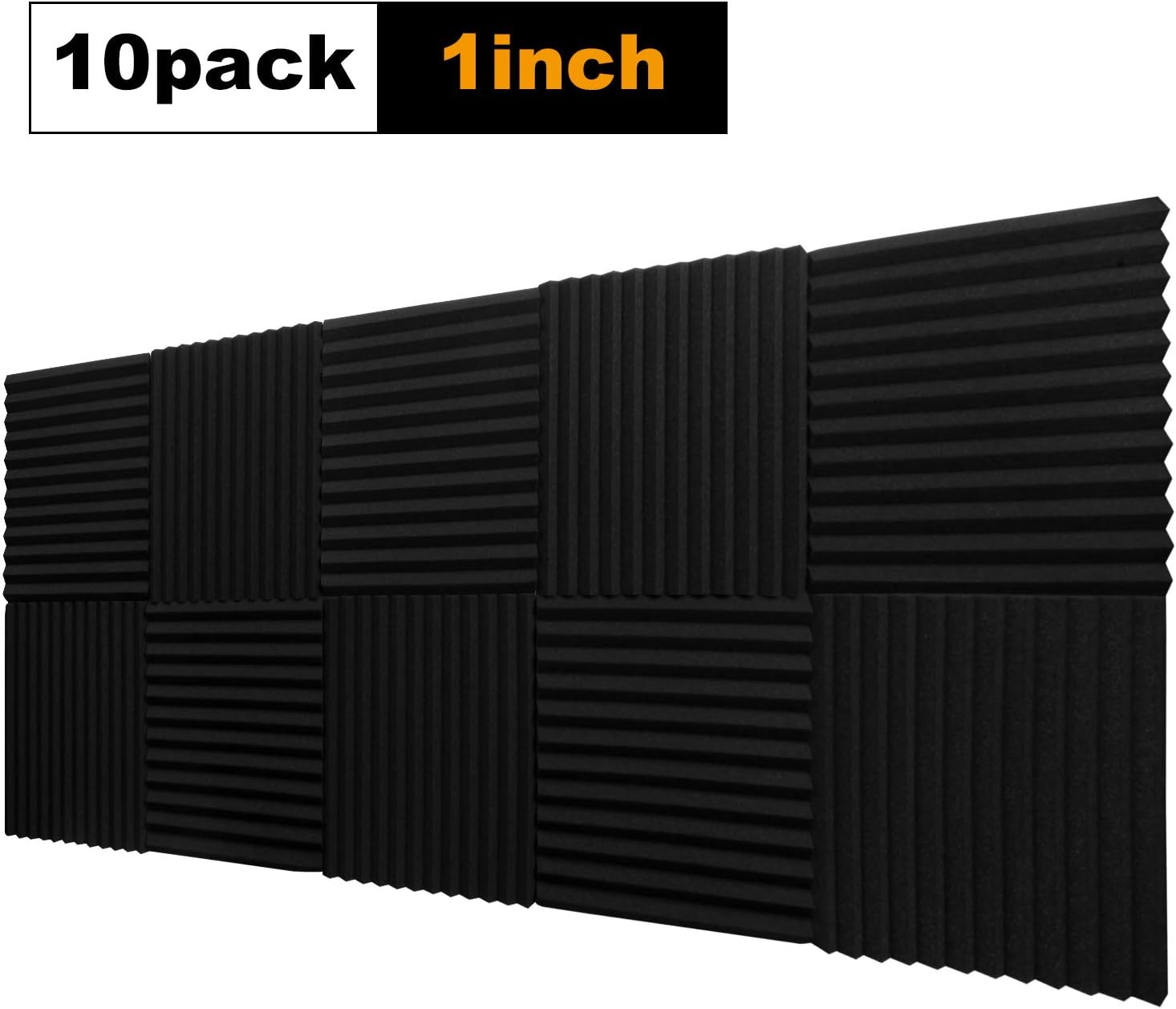 MOCREO 10 Pack Set Acoustic Foam Panels, Studio Wedge Tiles, 1" X 12" X 12" Acoustic Foam Sound Absorption Pyramid Studio Treatment Wall Panels(Vacuum Compression Packaging)