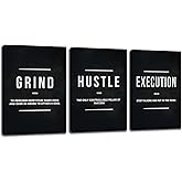 Motivational Office Wall Decor Inspirational Success Canvas Wall Art Hustle Posters Prints Entrepreneur Quote Wall Picture Paintings 3 Pieces Artwork Home Bedroom Framed Easy to Hang(36”Wx16”H)
