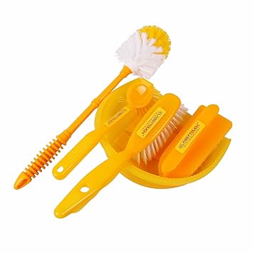 Classy Touch (5 PCS Cleaning Set) Dust Pan + Cleaning Brush + Toilet Brush + Kicthen Brush + Cloth Washing Brush Combo Pack