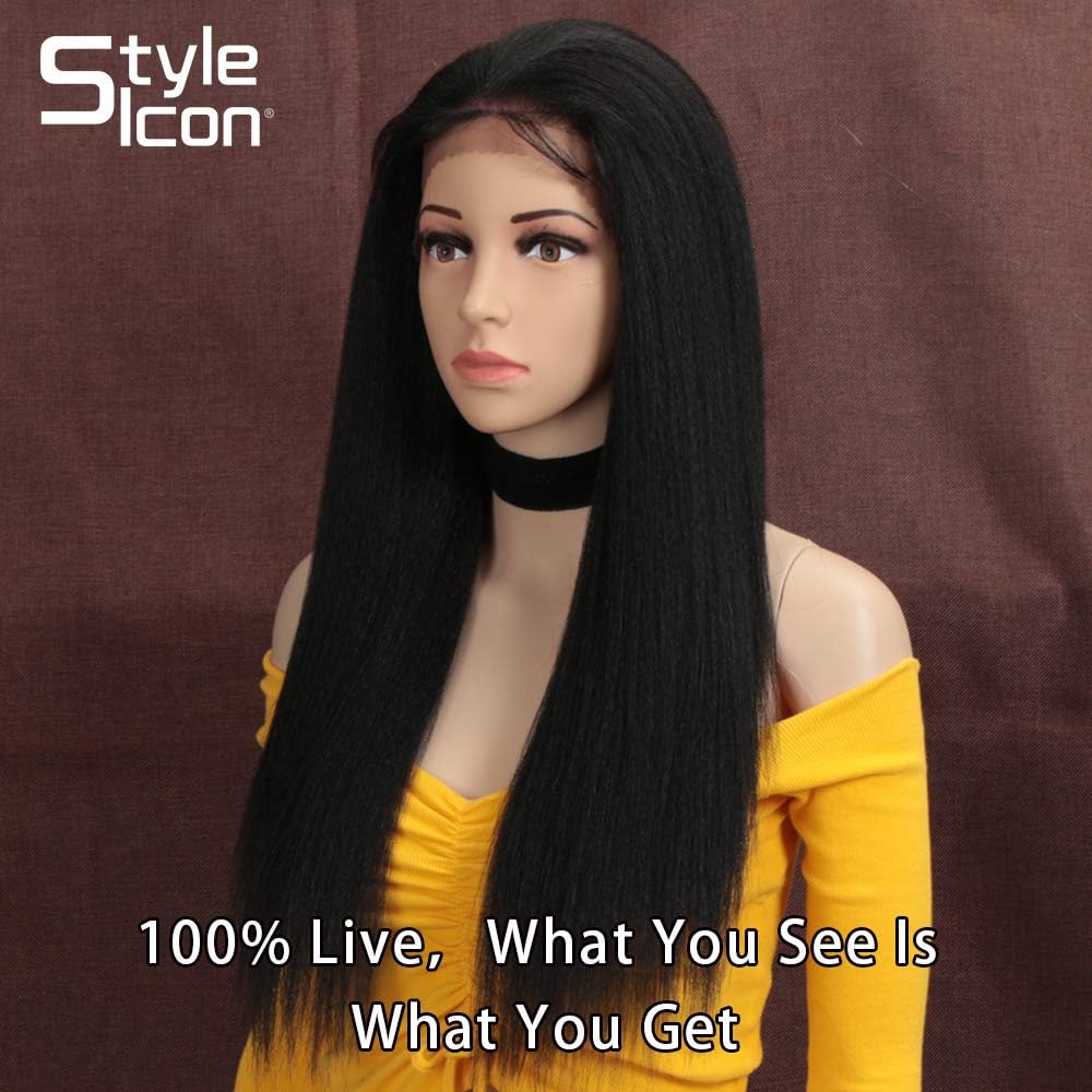 Style Icon Yaki Straight Lace Front Wig 24 Inches 13x4 Lace YAKI Straight Synthetic Hair Wig Free Part Wig For Women Heat Resistant Fiber - Image 3