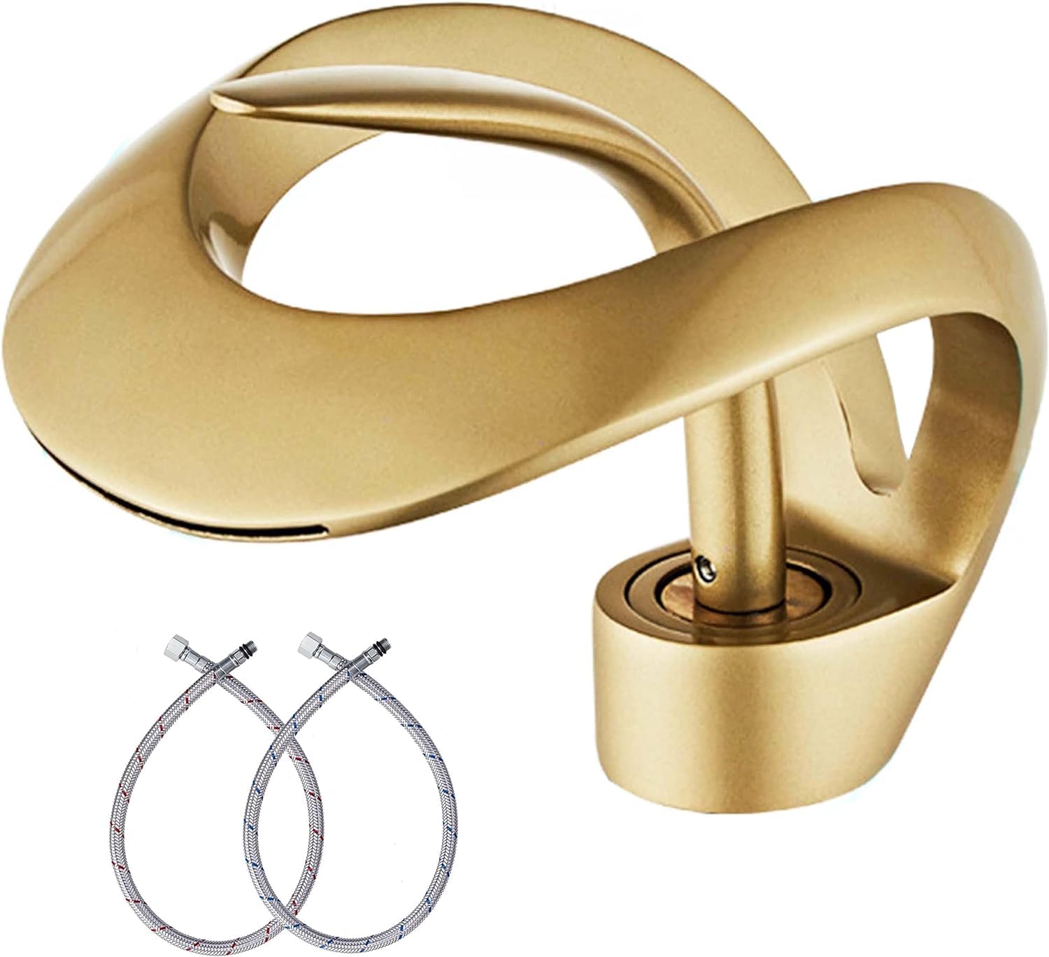 Brass Waterfall Faucet Core Elegant Single Hole Bathroom Vessel Sink Unique Contemporary Vanity for Tall Swan Faucet Gold