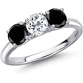 Gem Stone King 925 Sterling Silver White Topaz and Black Diamond Engagement Ring For Women | 1.70 Cttw | Round 5MM | Gemstone November Birthstone