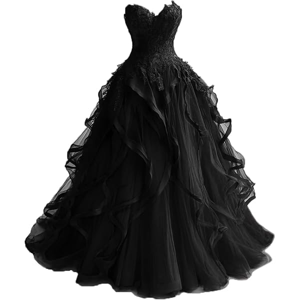 Lemai Sweetheart Boned Gothic Black Lace Long Ball Gown Tulle Prom Wedding Dresses 2 at Amazon Women's Clothing store Lemai Sweetheart Boned Gothic Black Lace Long Ball Gown Tulle Prom Wedding Dresses 2 at Amazon Women's Clothing store