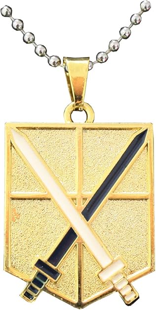 Collar De Metal Con Escudo Dorado Colgante Con Espadas Cruzadas