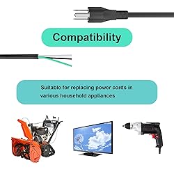 6 FT 14 AWG 3 Prong Replacement Power Cord, 15 Amp