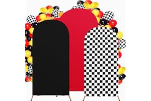 YIJXPOIN Arch Backdrop Cover Set of 3 (4/5/6FT) Monster Truck Birthday Party Decorations Arch Cover Spandex Fitted Circle Car Racing Arch Backdrop Covers for Kid Boys Let's Go Racing Party Supplies
