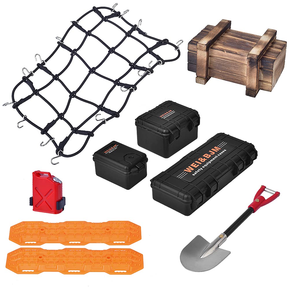 OGRC RC Crawler Car roof Decoration 9 in 1 Tank Storage Box, Wood Box, Luggage Net, Fuel Box,Shovel for RC 1/10 Crawler Car for Traxxas TRX4 Redcat GEN 7 8 RC4WD D90 AXIAL SCX10