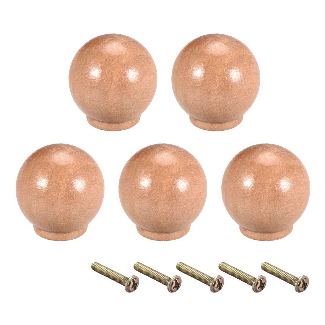 sourcing map Round Wood Knobs,5Pcs 28x28mm/DxH Cabinet Furniture Kitchen Pulls Handles for Dresser Drawer Wardrobe, Wood