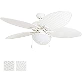 Honeywell Ceiling Fans Inland Breeze, 52 Inch Tropical Indoor Outdoor Ceiling Fan with Light, Pull Chain, Three Mount Options