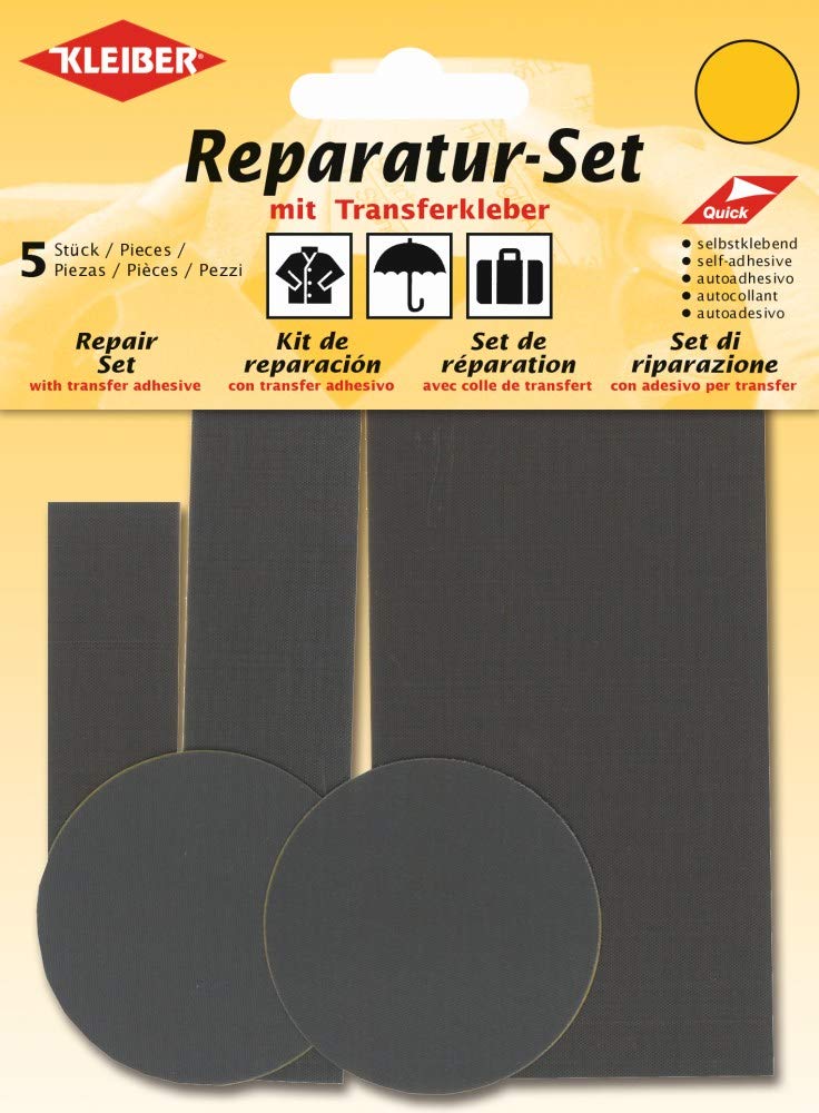 Kleiber 5-Piece Self Adhesive Nylon Clothing Repair Patch Set, Grey