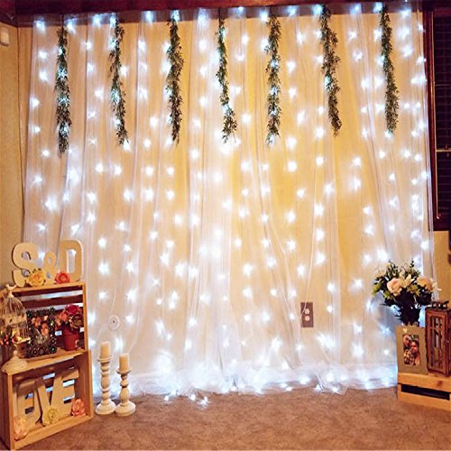 Outop 304LED Window Curtain Icicle Lights 9.8FT 8 Modes Fairy Lights for Party Wedding Garden Home (White)