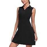 MoFiz Women's Black Sleeveless V-Neck Mini Dress with Shorts - Casual Golf Tennis Dress - Medium