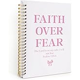 Wheatwin Coquette Pink Bow Notebook Journals, Prayer Journal for Woman, Christian Gifts Cute Notebooks for Women，Bible Notebooks for Note Taking, Faith Over Fear Hardcover Spiral Notebook 5.5x8.3