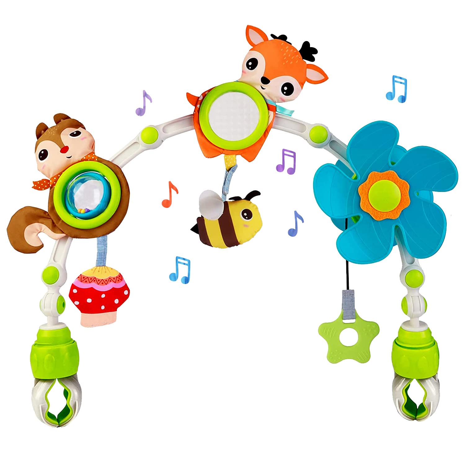 Photo 1 of Baby Stroller Arch Mobile, Adjustable Musical Cirb Mobile Toys with Universal Clamps, Versatile Activity Toy Bar for Baby Bouncer Infant Car Seat Toy Stroller Toys Mobile for Bassinet Crib - Orange