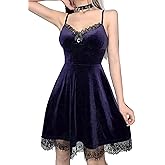 TSMNZMU Womens Gothic Lolita Dress Velvet Moon Camisole Dresses Sleeveless Punk Grunge Emo Dress Goth Alt Witchy Fairy Dress