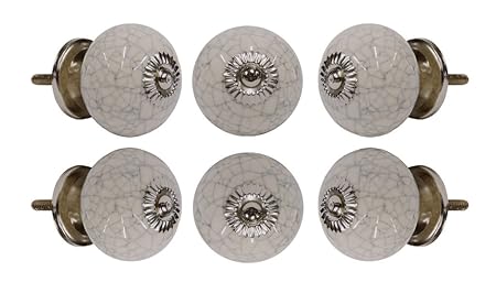 Set Of 4 Ceramic Crackle Off White Cabinet Knobs Chrome Finish