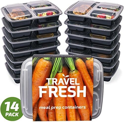 [14 PACK] Premium 3-Compartment Meal Prep Containers | Keep Your Food Fresh For Longer | BPA-FREE, Microwavable, Stackable, Dishwasher Safe With BONUS Recipe Subscription